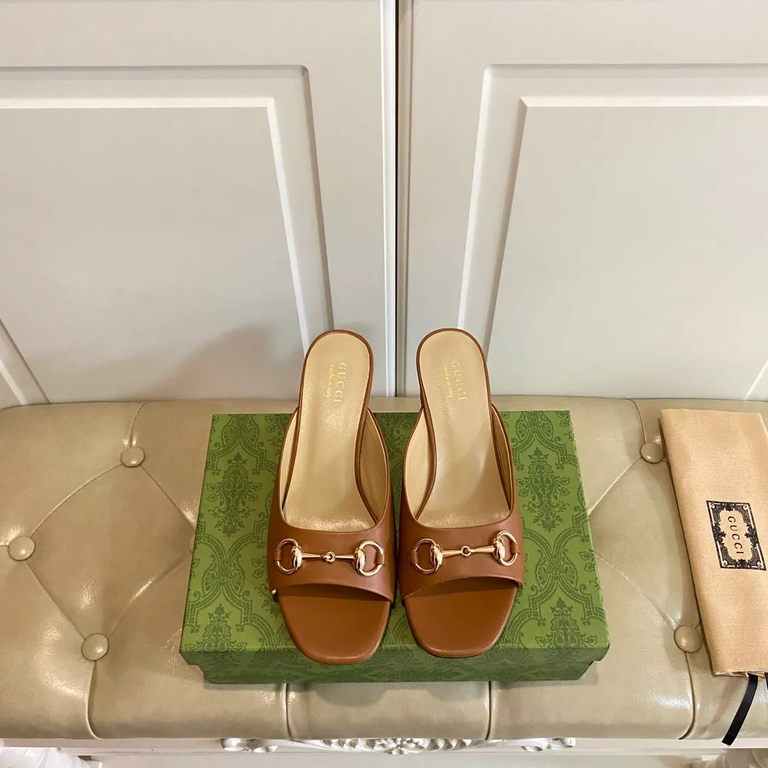 👟👟Ex-factory price 440👟👟, Gucci classic slippers, cowhide surface, sheepskin lining, 5cm heel, size 35-42 (custom-made sizes 43 and 44 are non-refundable)